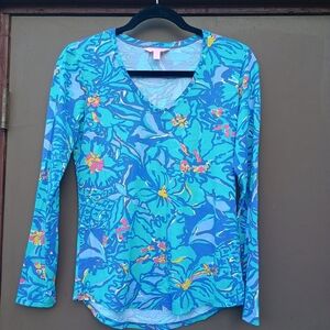 Lilly Pulitzer Vibrant Blue Floral Long Sleeve Top